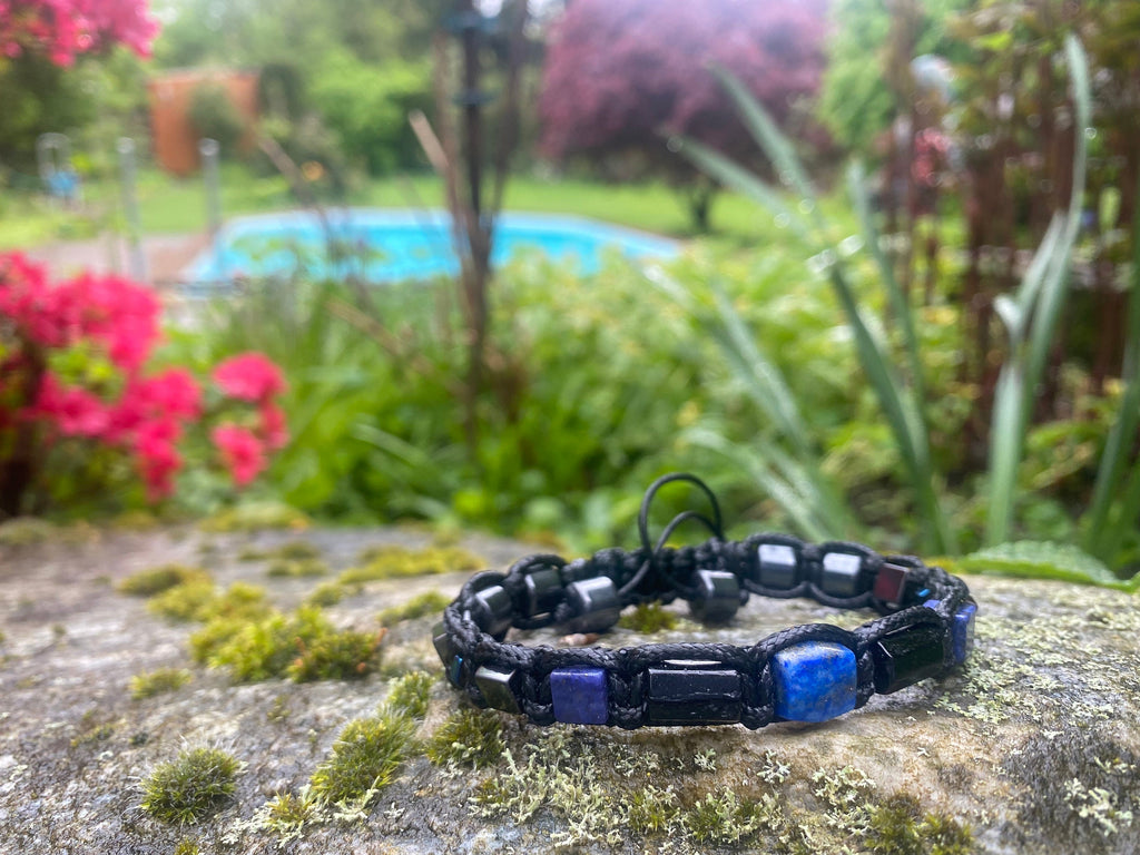 Real gemstone bracelet, blue lapis lazuli bracelet for men. Adjustable men's bracelet with precious stones. Gift for husband with meaning