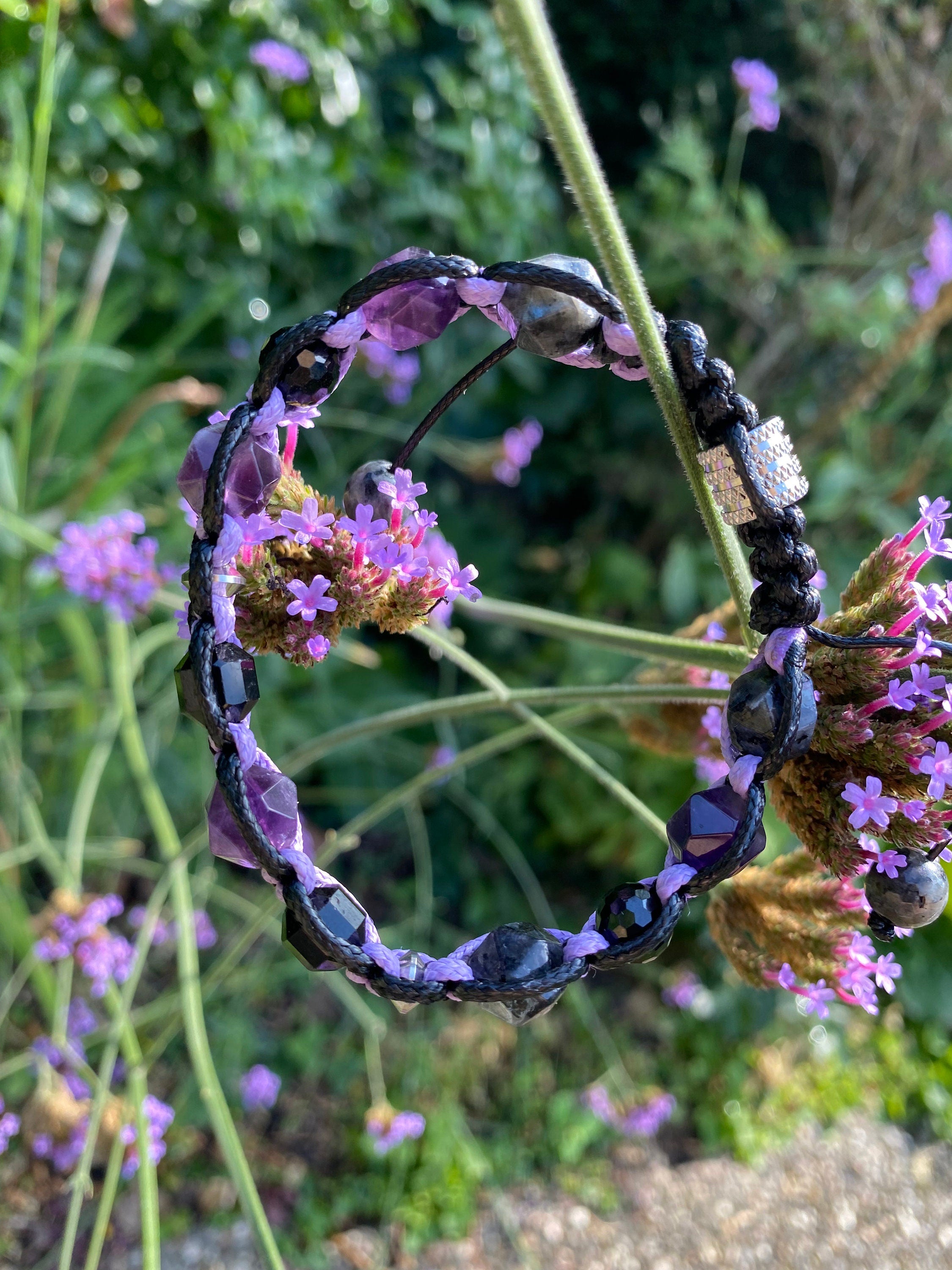 Men's Amethyst Black Tourmaline Labradorite Bracelet - Exclusive Design with Gemstone Beads and Stainless Steel