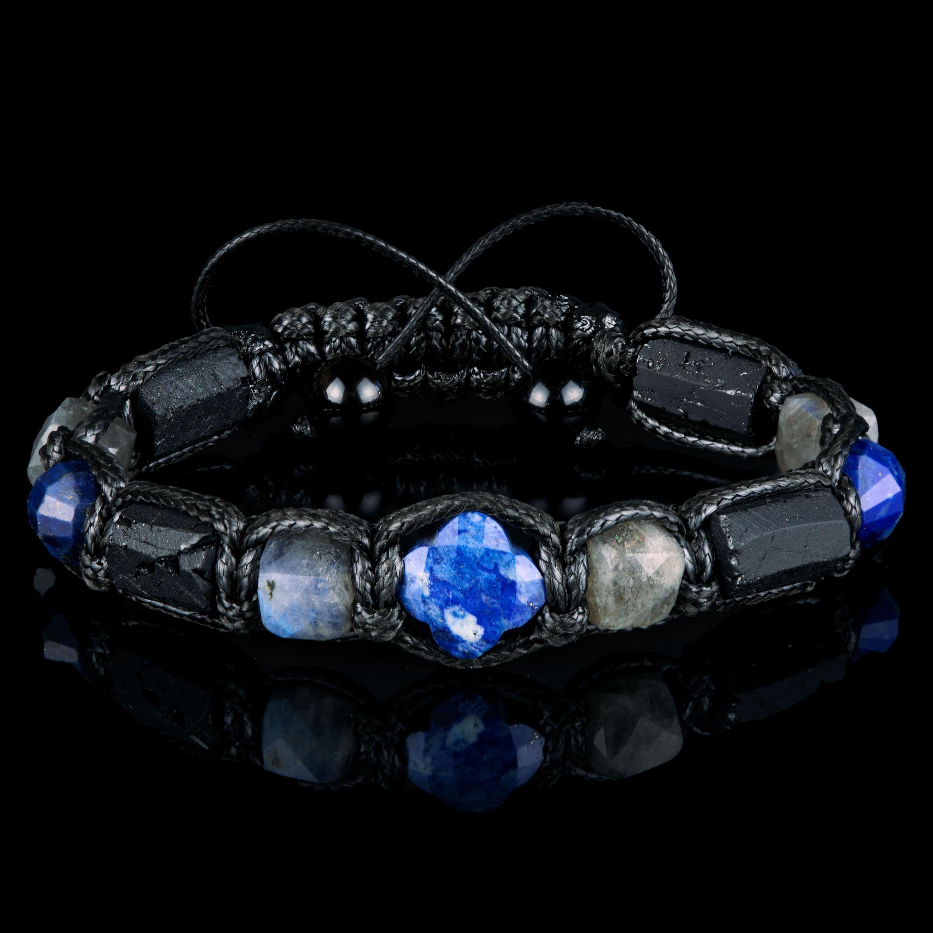 Lapis Lazuli Bracelet for Men: Labradorite, Black Tourmaline Protection Jewelry