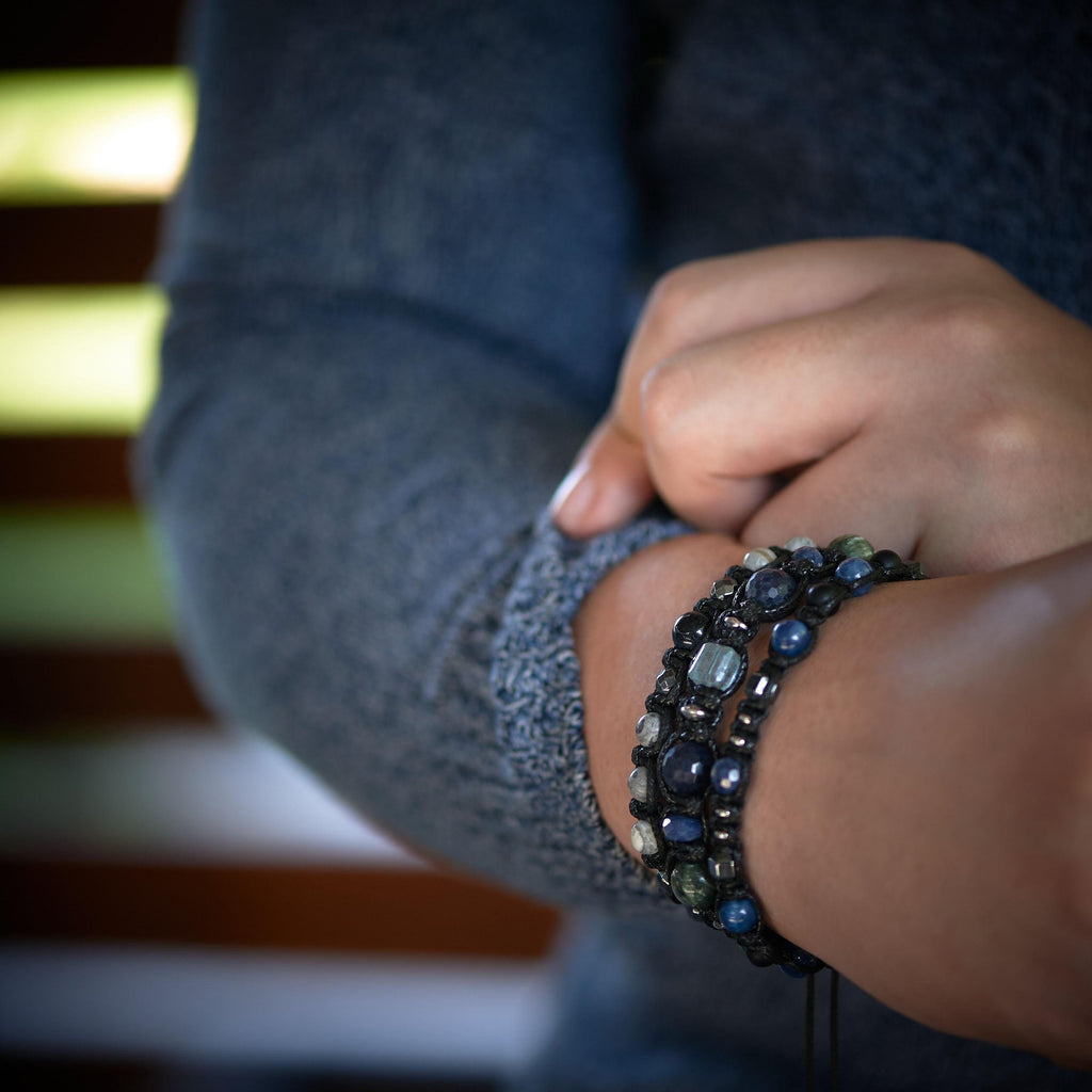 Premium Men's Bracelet. Blue Topaz, Black Tourmaline, Kyanite and Sodalite. Adjustable Bracelet for Men.
