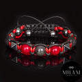 Prosperity bracelet men gift for him. Natural Black opal, Red Coral, lava, hematite men's bracelet cord.