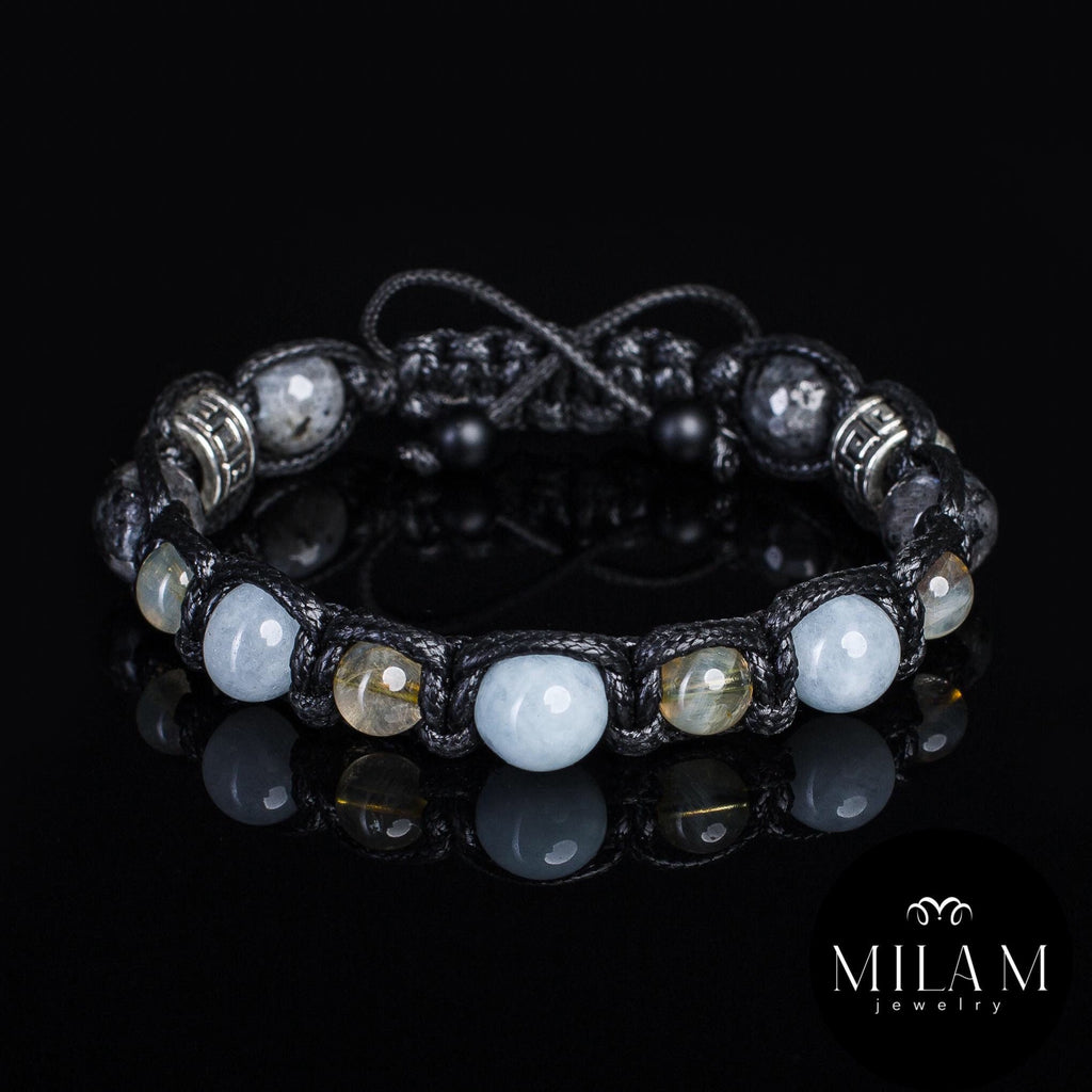Mens bracelet Aquamarine • Citrine bracelet man• Men’s charms Confidence Yoga Bracelet Solar Plexus chakra - growth and development