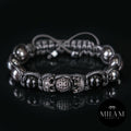 Handmade Black Onyx Bracelet, Crown CZ Diamond, Hematite Jewelry
