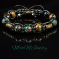 Spiritual Fortune Man Bracelet boho anyolite( ruby in zoisite, blue tiger eye, Kambaba jasper , bronze metal beads. Luxury men's jewelry