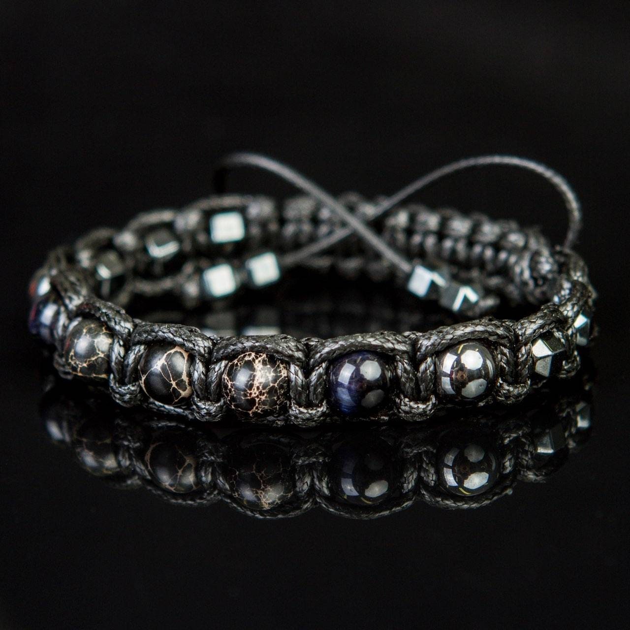 Men's Braided Bracelet: Hawk's Eye, Imperial Jasper, Hematite