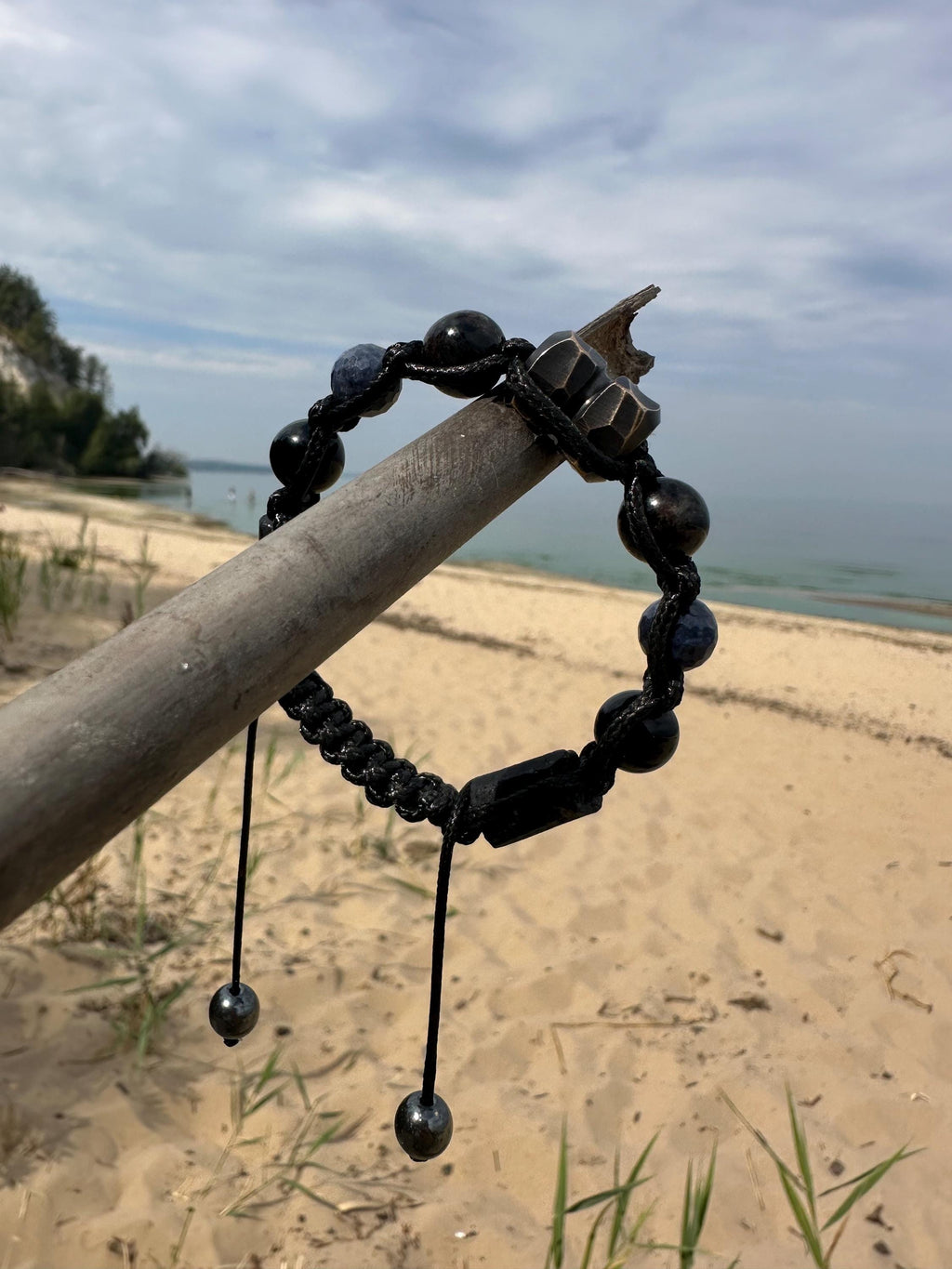 Mens Sapphire Bracelet • Black Tourmaline Bracelet with Handmade Metal bead Exclusive Gemstone Bracelet for Man, Husband Gift.