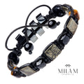 Mens protection Handmade bracelet Natural gemstones  beaded jewellery with Black Tourmaline, Pyrite, Tiger eye, Hematite Black Wtistband man