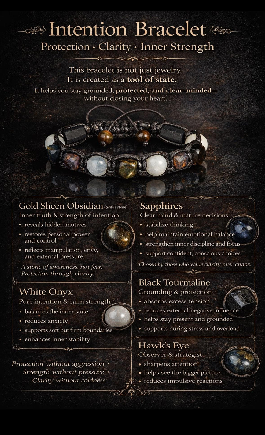 Protection Bracelet for Men, Black Tourmaline Obsidian Sapphire Bracelet, Grounding Intention Bracelet, Spiritual Jewelry