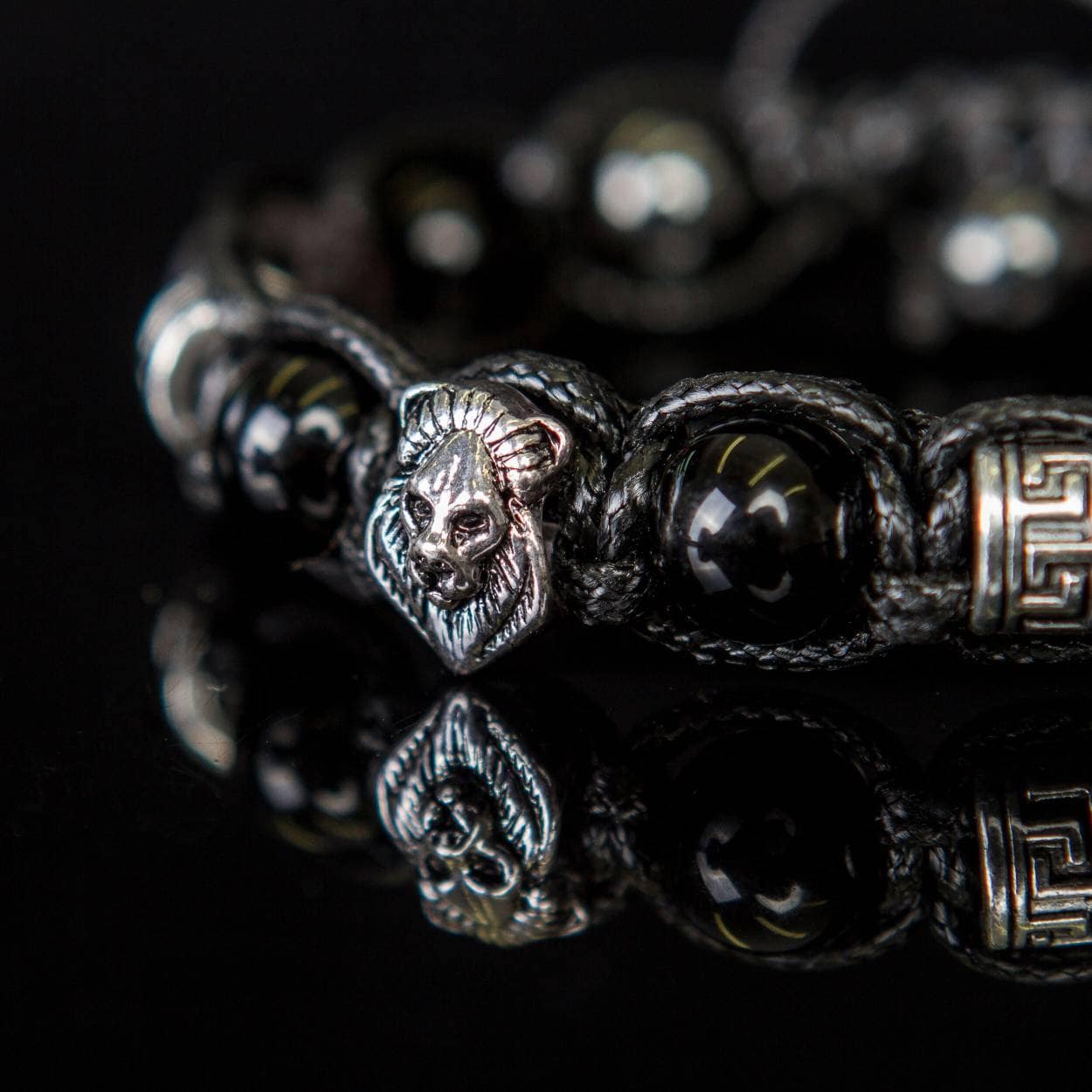 Lion bracelet with real gemstones - tiger's eye, exclusive, bronzite,  onyx, bronze metal beads.  Gift for Lion. Good luck talisman man