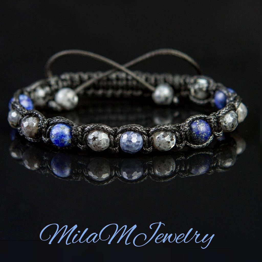 Real Sapphire Bracelet, Men's Lapis Lazuli Bracelet, Adjustable Men's Gemstone Bracelet, Husband Gift.