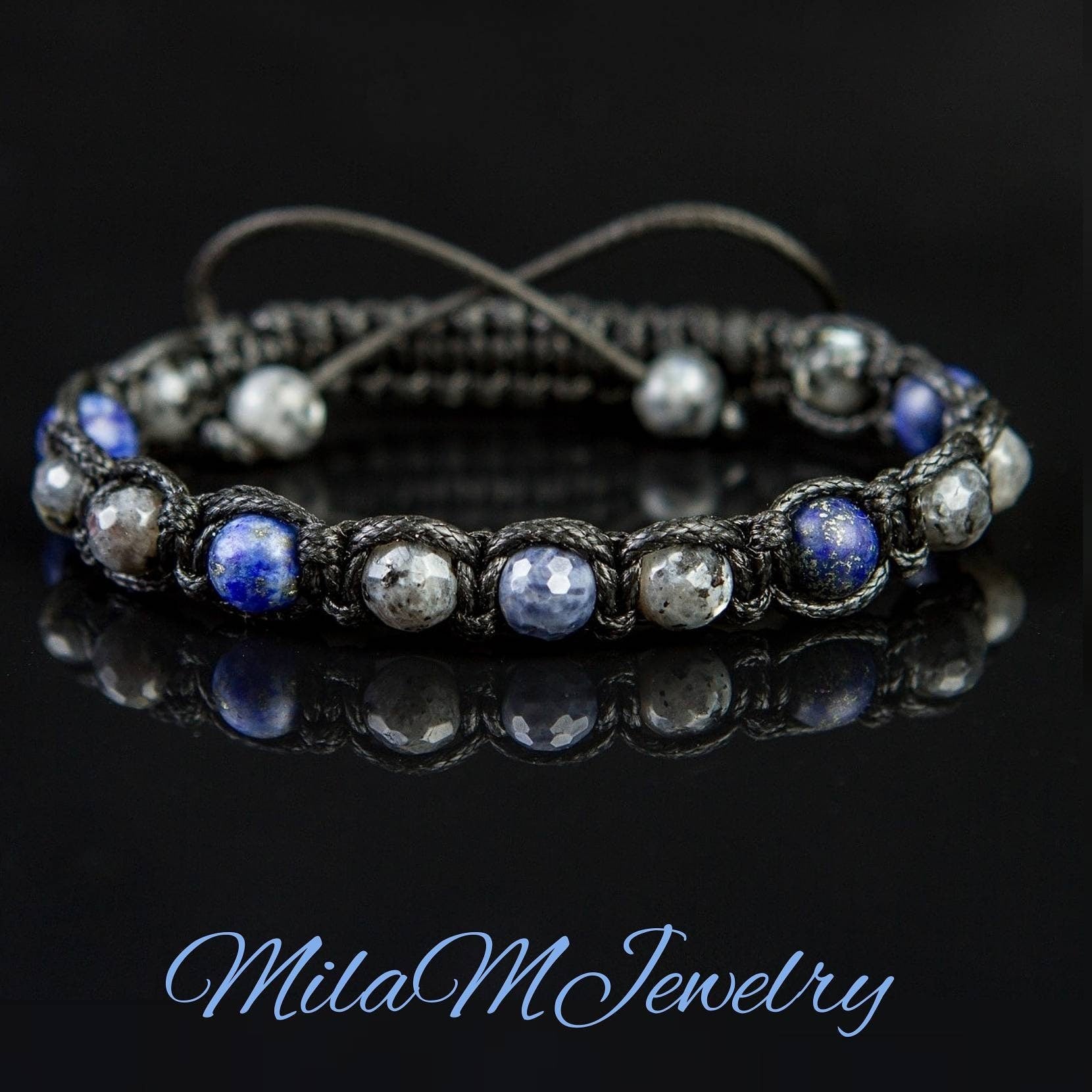 Real Sapphire Bracelet, Men's Lapis Lazuli Bracelet, Adjustable Men's Gemstone Bracelet, Husband Gift.