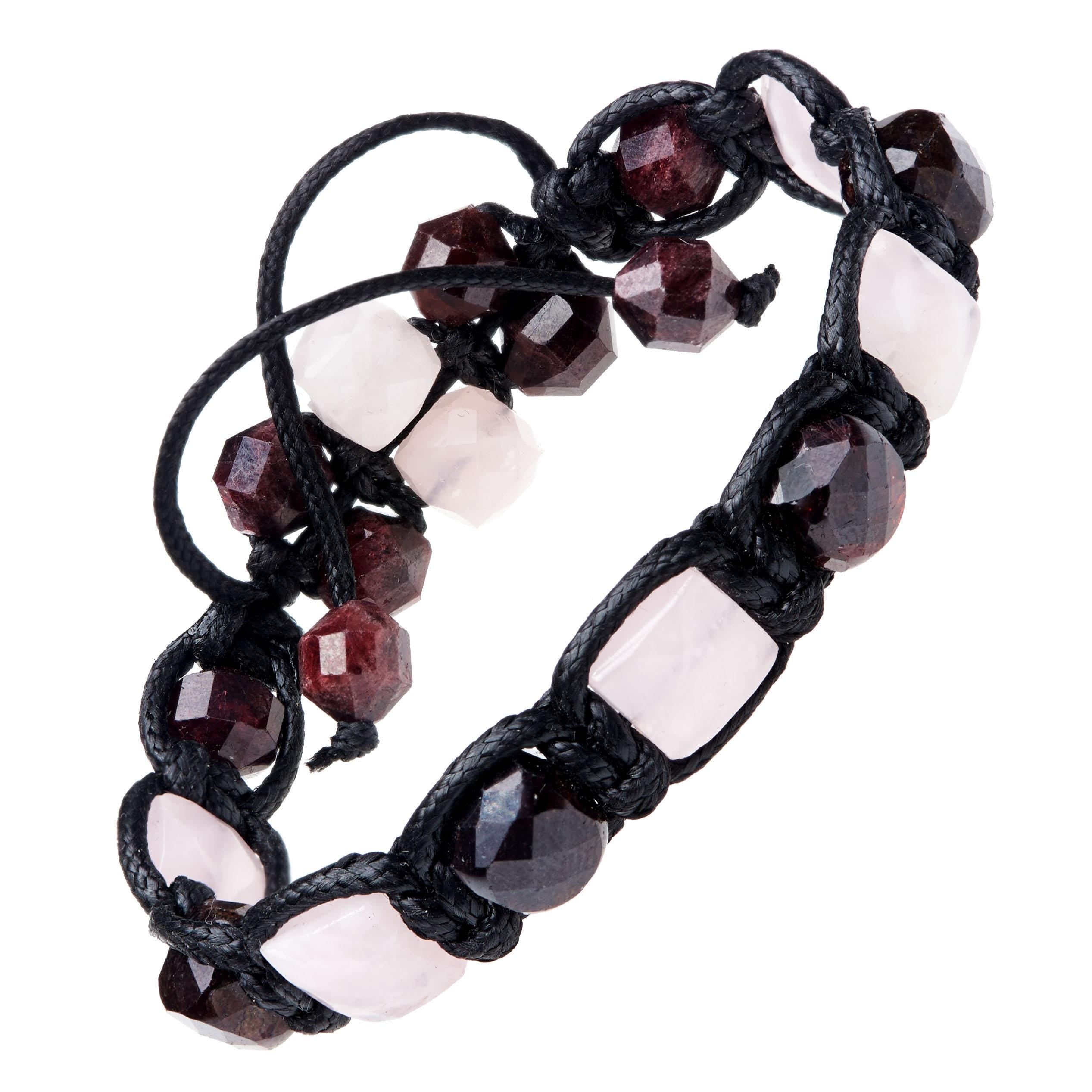 Mens Bracelet  Inner Peace Protection Talisman. Rose Quartz, Red Garnet Jewellery for him