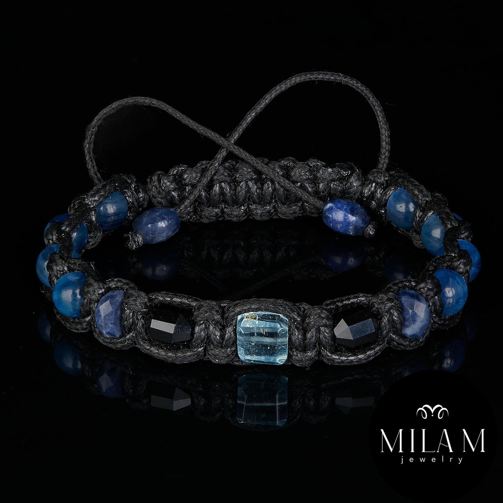 Premium Men's Bracelet. Blue Topaz, Black Tourmaline, Kyanite and Sodalite. Adjustable Bracelet for Men.