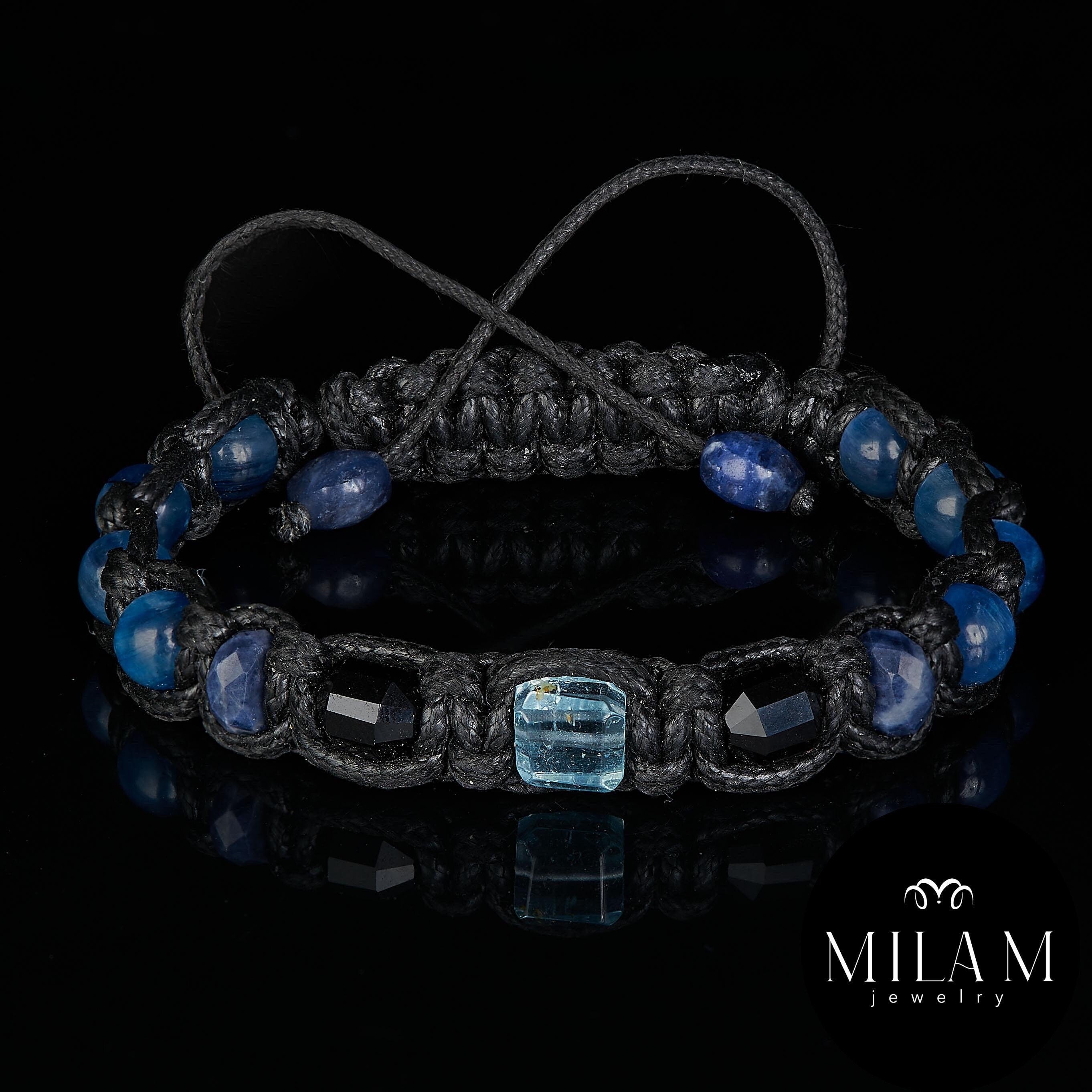 Premium Men's Bracelet. Blue Topaz, Black Tourmaline, Kyanite and Sodalite. Adjustable Bracelet for Men.