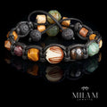 Men's Gemstone Bracelet, Bronzite, Lava Stone, Agate, Jasper, Hawk's Eye