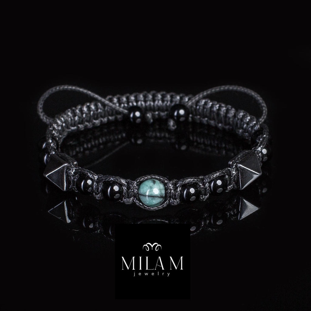 Men's bracelet with emerald, black tourmaline, hematite, blue tiger's eye. Bracelets • Matching bracelet.