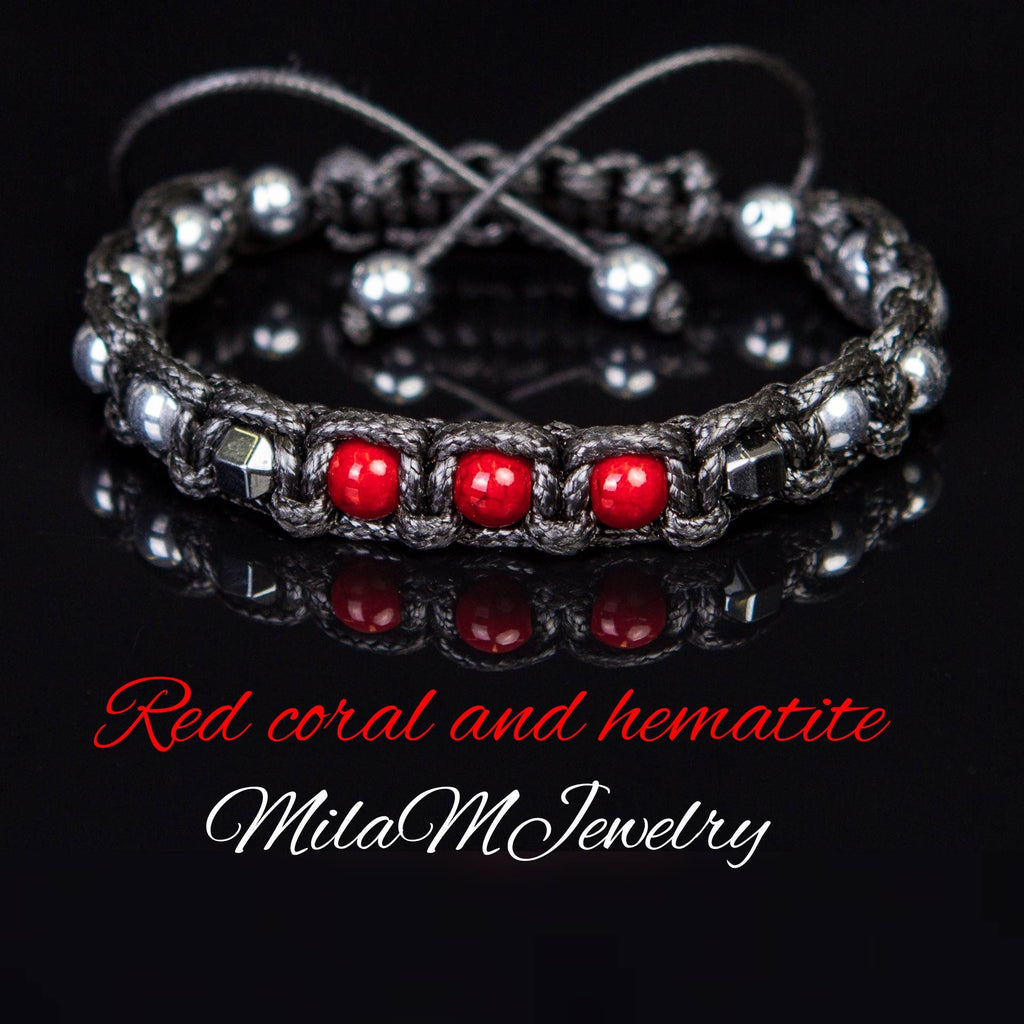 Red Coral Bracelet for Men Unisex : Exclusive Protection and Balance Jewelry • Red Gemstone Bracelet • Mindfulness Jewelry • Gift for Him