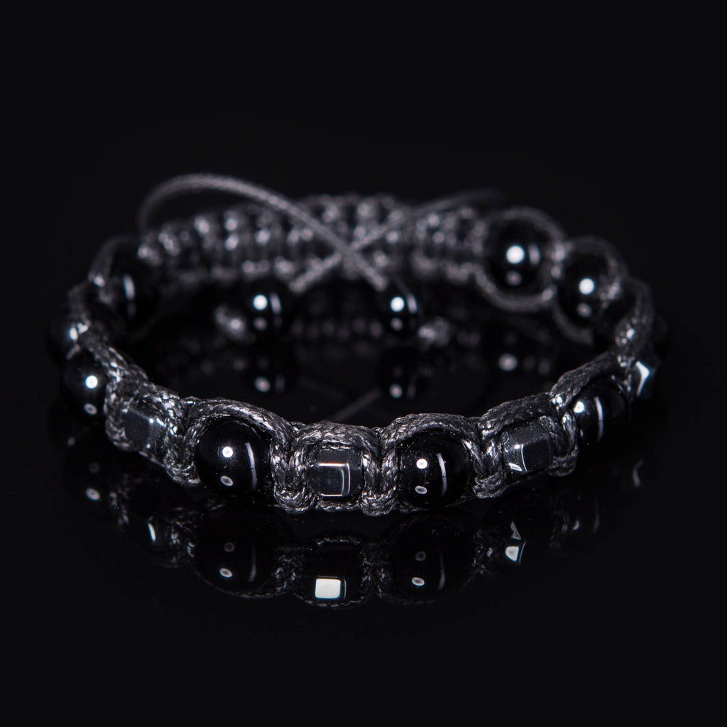 Black Men's Shamballa Bracelet with Hematite and Black Onyx. Handmade Bracelets Great Gifts for Him