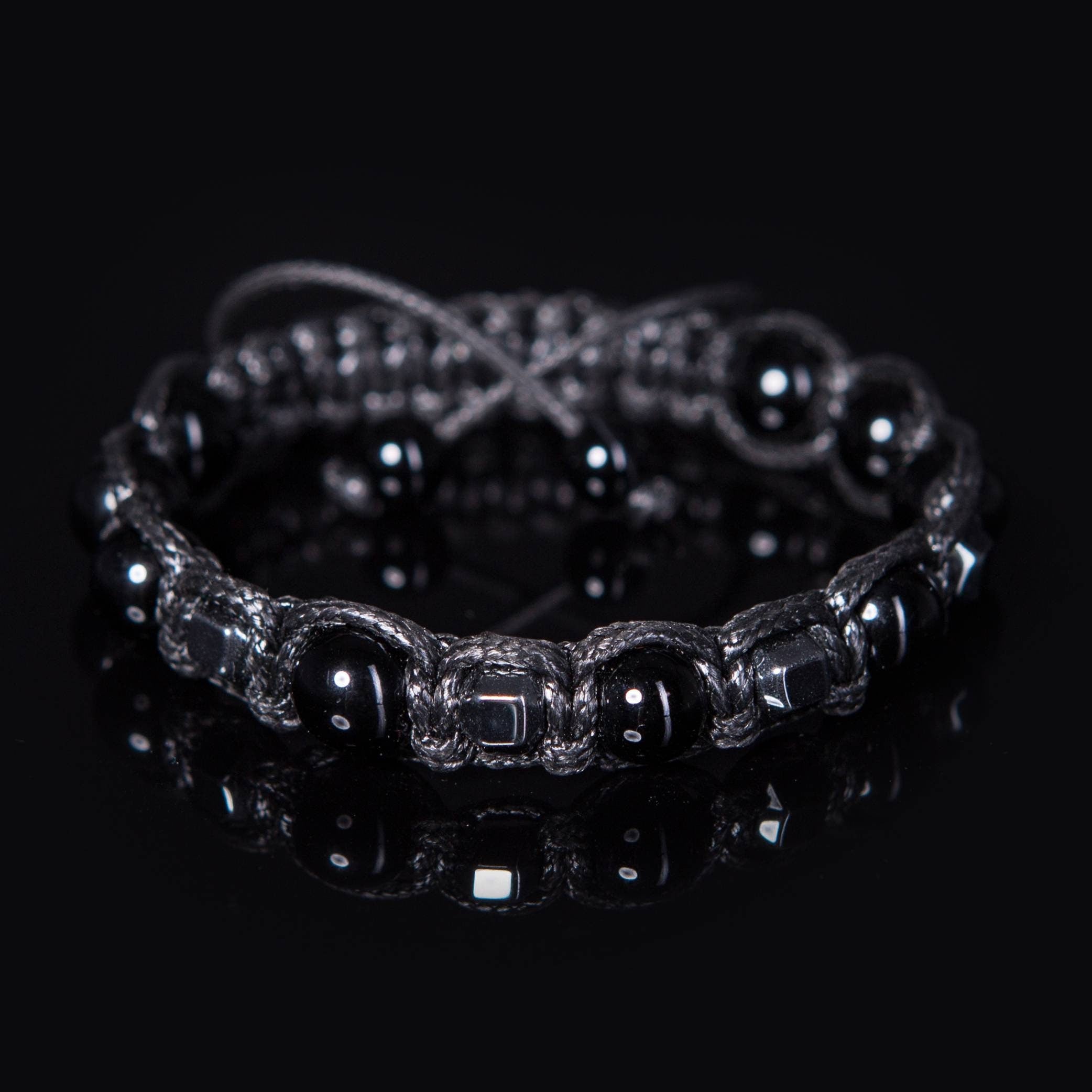 Black Men's Shamballa Bracelet with Hematite and Black Onyx. Handmade Bracelets Great Gifts for Him