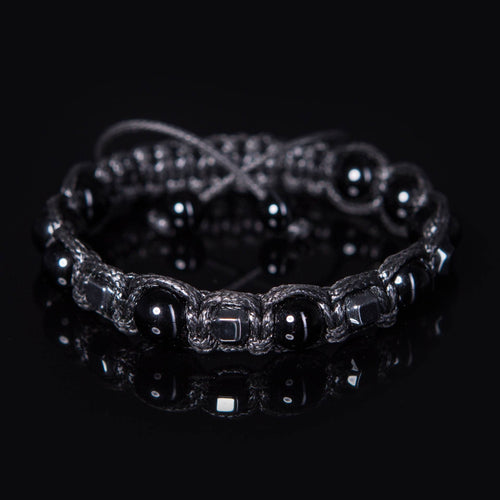 Black Men's Shamballa Bracelet with Hematite and Black Onyx. Handmade Bracelets Great Gifts for Him