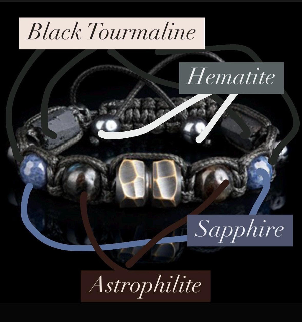 Mens Sapphire Bracelet • Black Tourmaline Bracelet with Handmade Metal bead Exclusive Gemstone Bracelet for Man, Husband Gift.