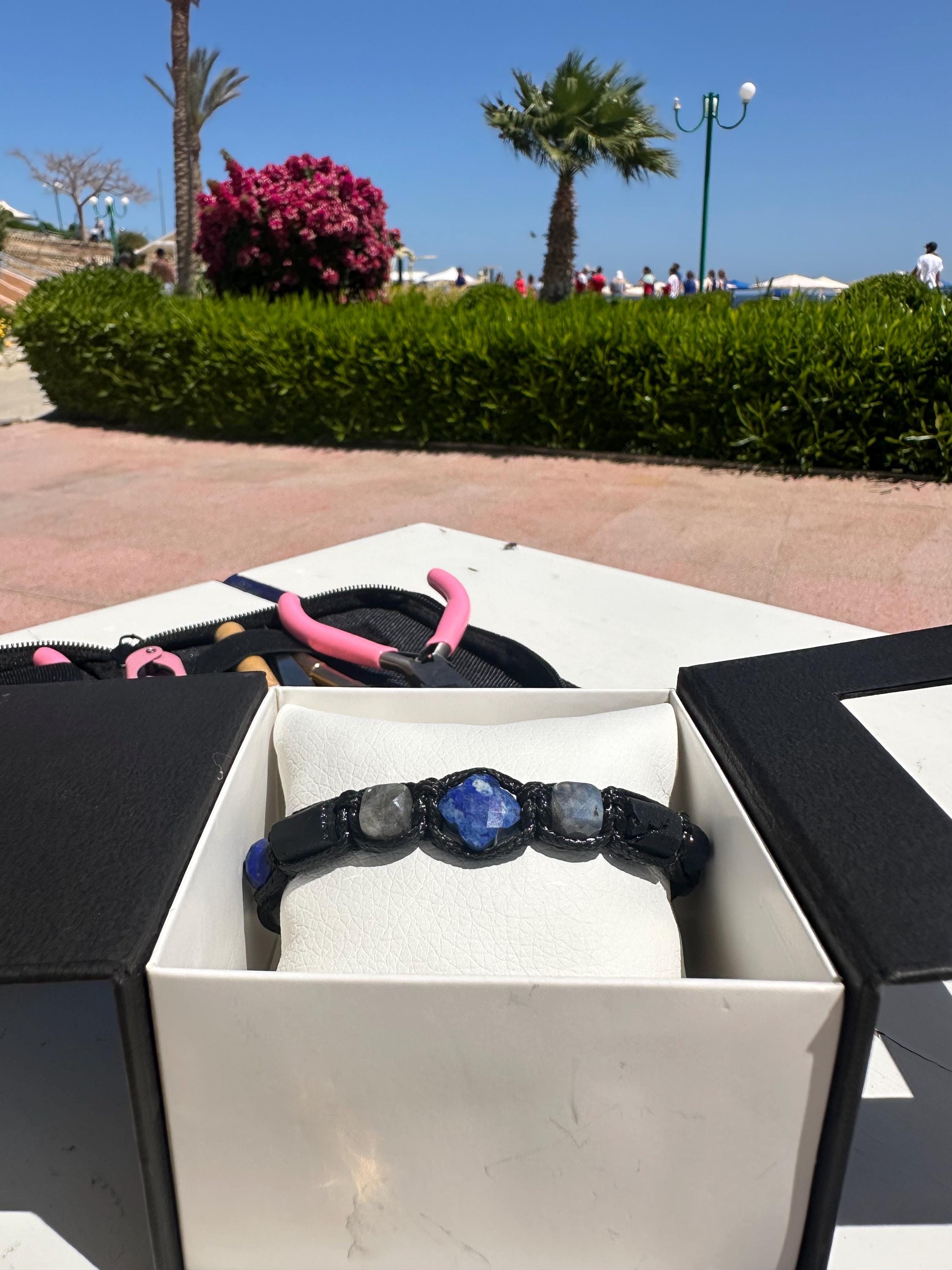 Lapis Lazuli Bracelet for Men: Labradorite, Black Tourmaline Protection Jewelry