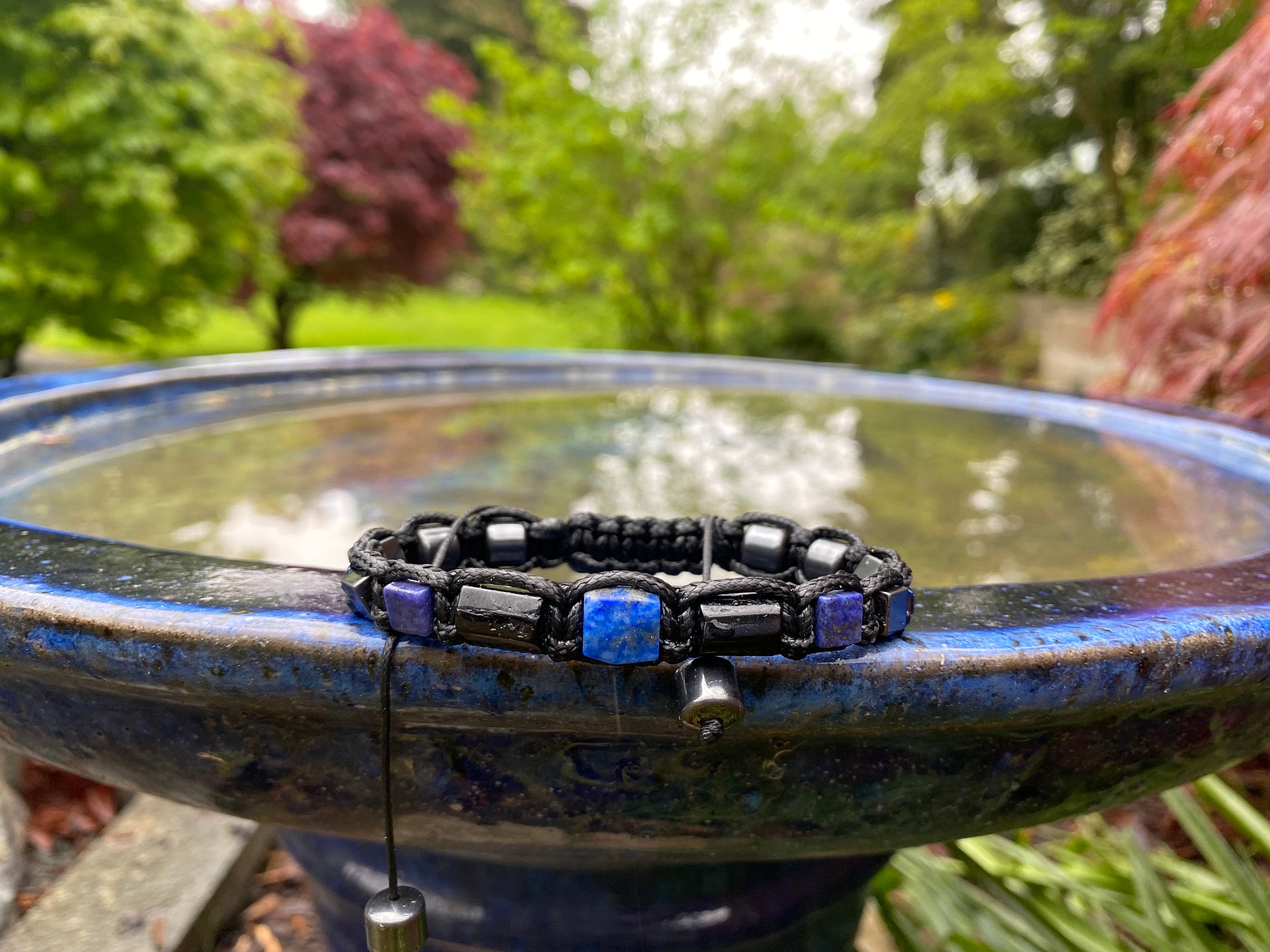 Real gemstone bracelet, blue lapis lazuli bracelet for men. Adjustable men's bracelet with precious stones. Gift for husband with meaning