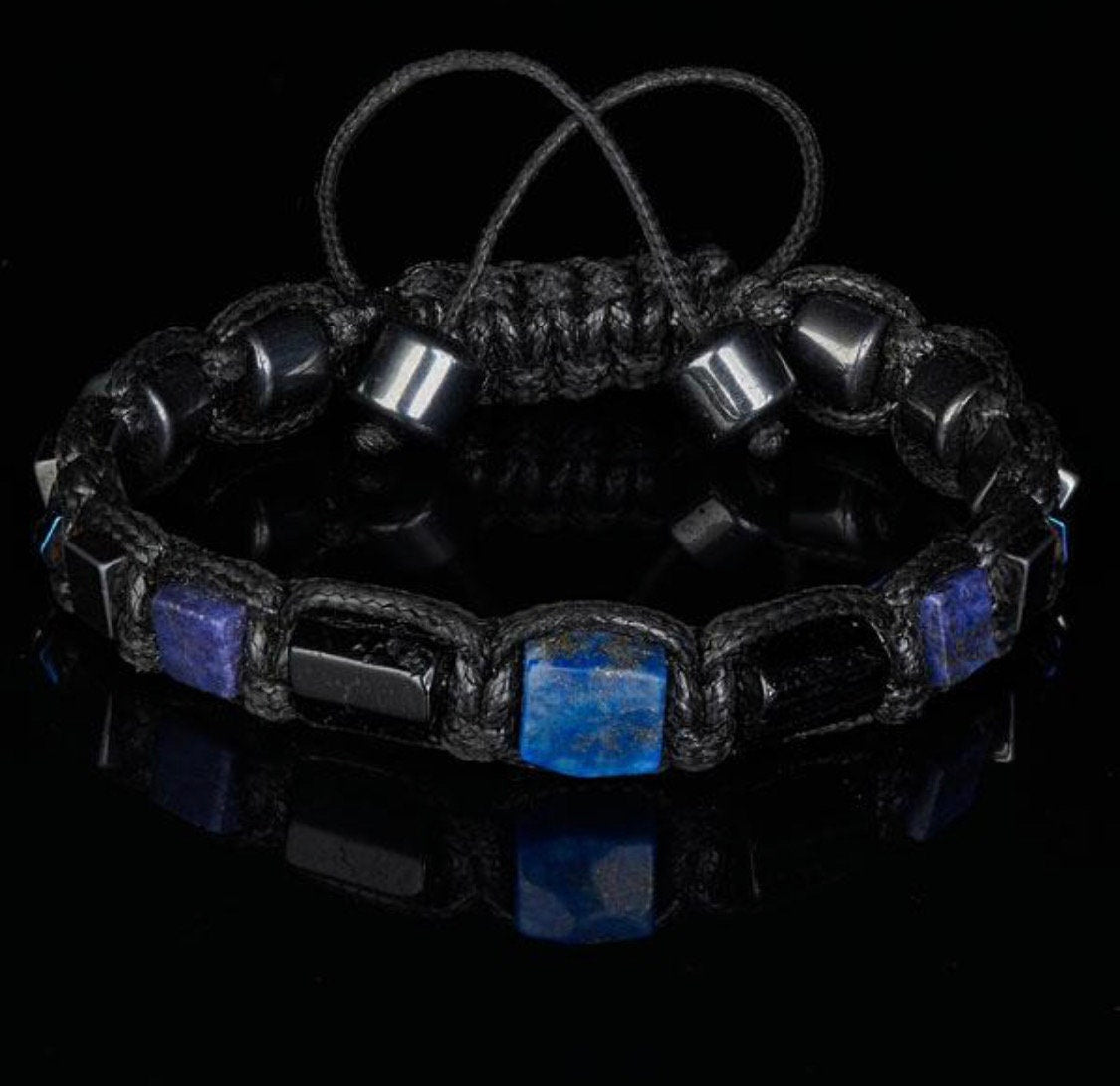 Real gemstone bracelet, blue lapis lazuli bracelet for men. Adjustable men's bracelet with precious stones. Gift for husband with meaning