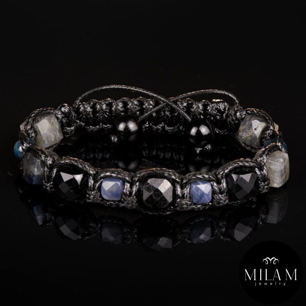 Men's Sapphire Bracelet • Black Tourmaline, Labradorite & Kyanite