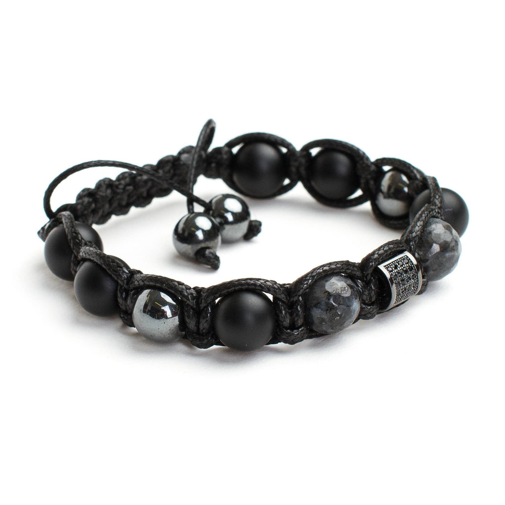 Men's bracelet diamond Black beads hematite, lavrikite, black onyx, zirconium. Gift for men