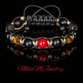 Mens Bracelet Red Gemstone Protection Coral, tiger eye, lava, matte onyx men's bracelet braided. Prosperity and good luck healing bracelet.
