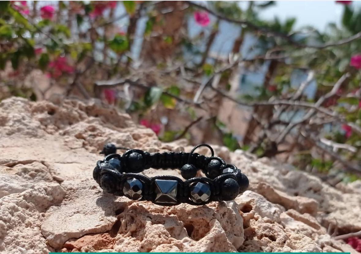Men's Hematite Lava Stone Bracelet Set • Black Gemstone Jewelry