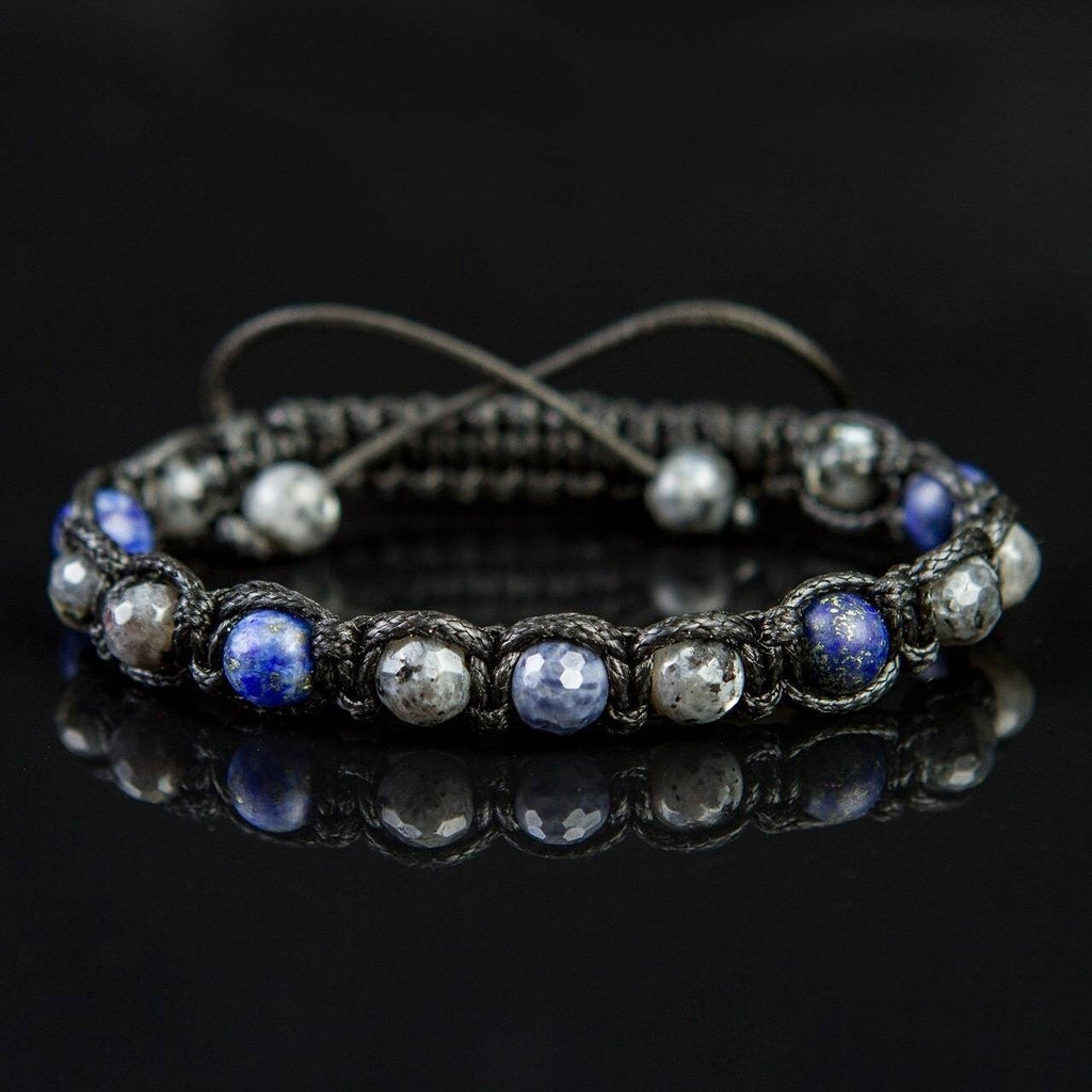 Men's Sapphire Bracelet • Lapis Lazuli & Larvikite Gemstone Beads