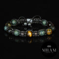 Men’s Natural Stone Bracelet, Tiger Eye Beaded Bracelet for Men, Green Rhyolite Gemstone Bracelet, Handmade Jewelry Gift for Him