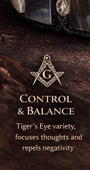 Masonic Symbol Bracelet for Men - Tiger's Eye Protection Stones - Sacred Geometry Jewelry, Brotherhood Gift, Freemason Talisman for Him