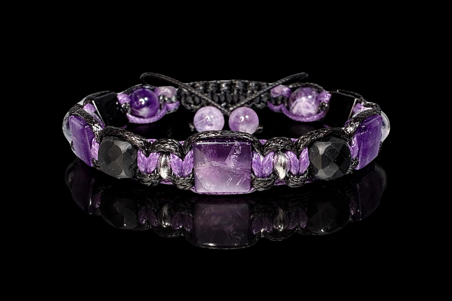 Amethyst Black Tourmaline Rose Quartz Bracelet, Handmade Gemstone Jewelry for Men