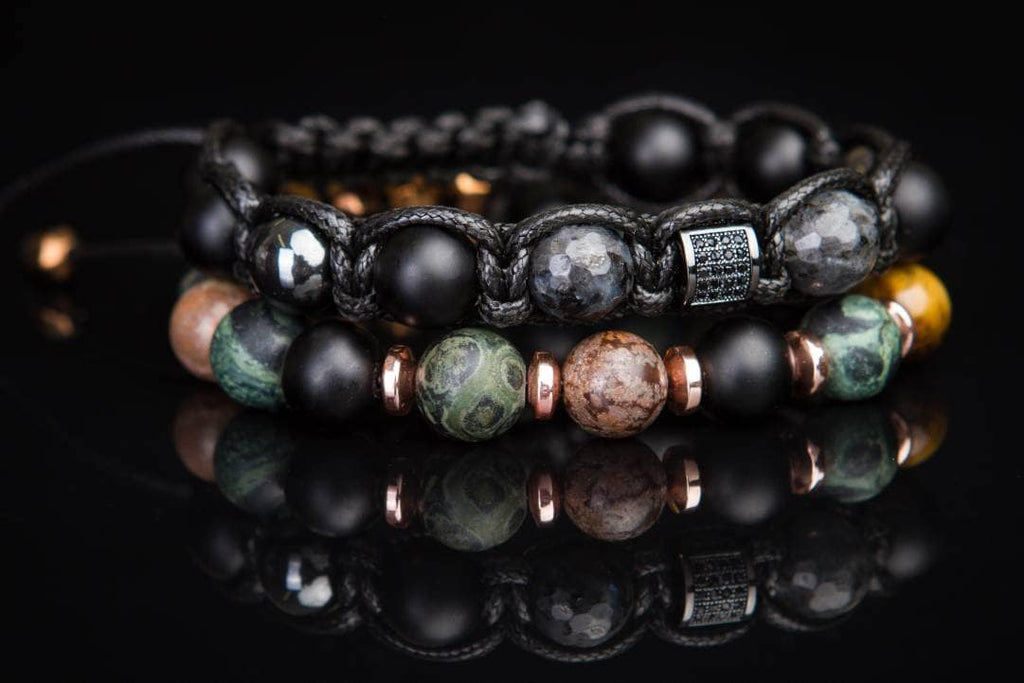 Men's bracelet diamond Black beads hematite, lavrikite, black onyx, zirconium. Gift for men