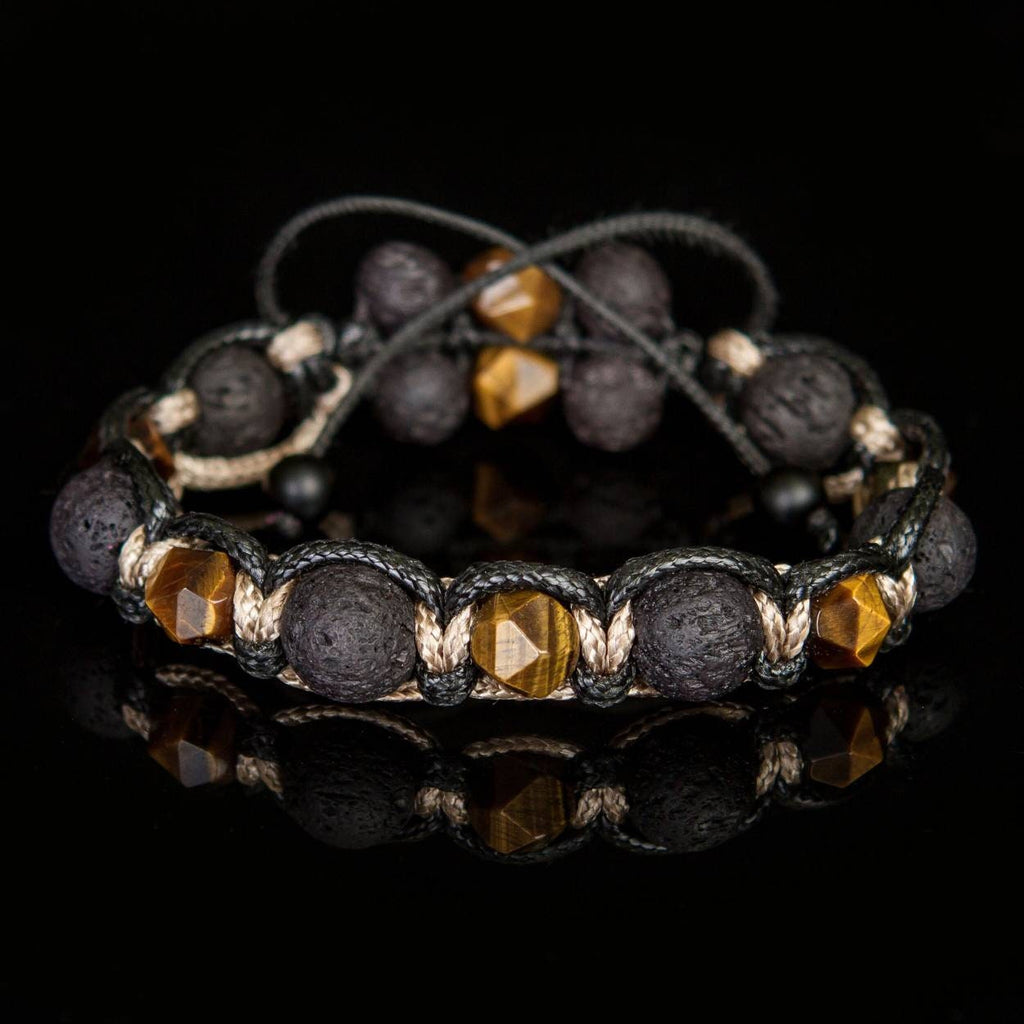 Tiger Eye Bracelet for Men – Protection Lava Rock  Black Onyx – Spiritual Gift – Grounding Energy Healing Jewelry – Matte Beads