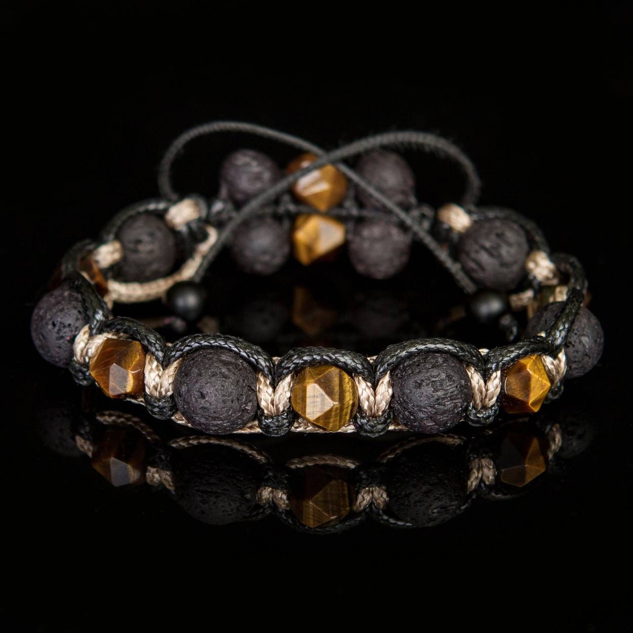 Tiger Eye Bracelet for Men – Protection Lava Rock  Black Onyx – Spiritual Gift – Grounding Energy Healing Jewelry – Matte Beads