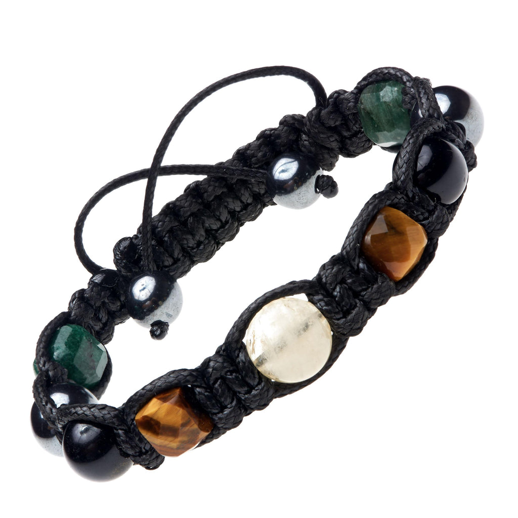 Men's bracelet with precious stones citrine - obsidian, fuchsite for wealth, protection and harmony