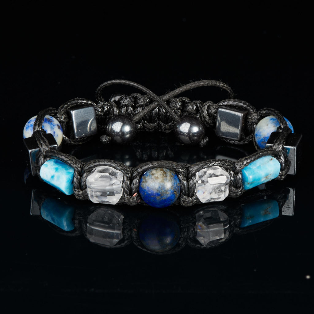 Men’s  Lapis Lazuli, Apatite, Quartz, Hematite – Career Focus, Inner Strength, Energy Shield Protection Bracelet –