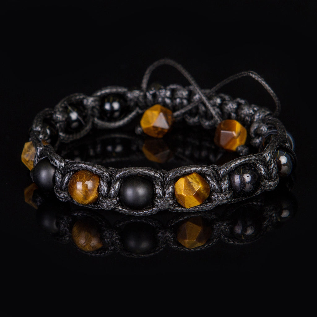 Mens Beaded Bracelet Black Matte Onyx Tiger Eye Spiritual Bracelet for Protection and Prosperity