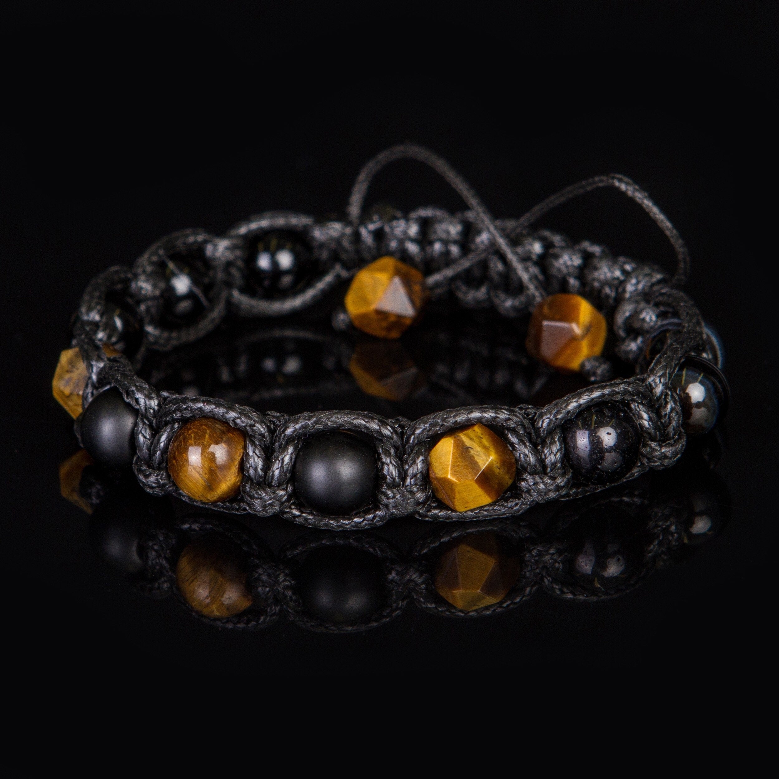Mens Beaded Bracelet Black Matte Onyx Tiger Eye Spiritual Bracelet for Protection and Prosperity