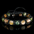 Mens Bracelet Wealth Protective Gemstone Cube Citine, Gold, Natural Serpentine Stone , Emerald Fuchsite • Prosperity Manifest