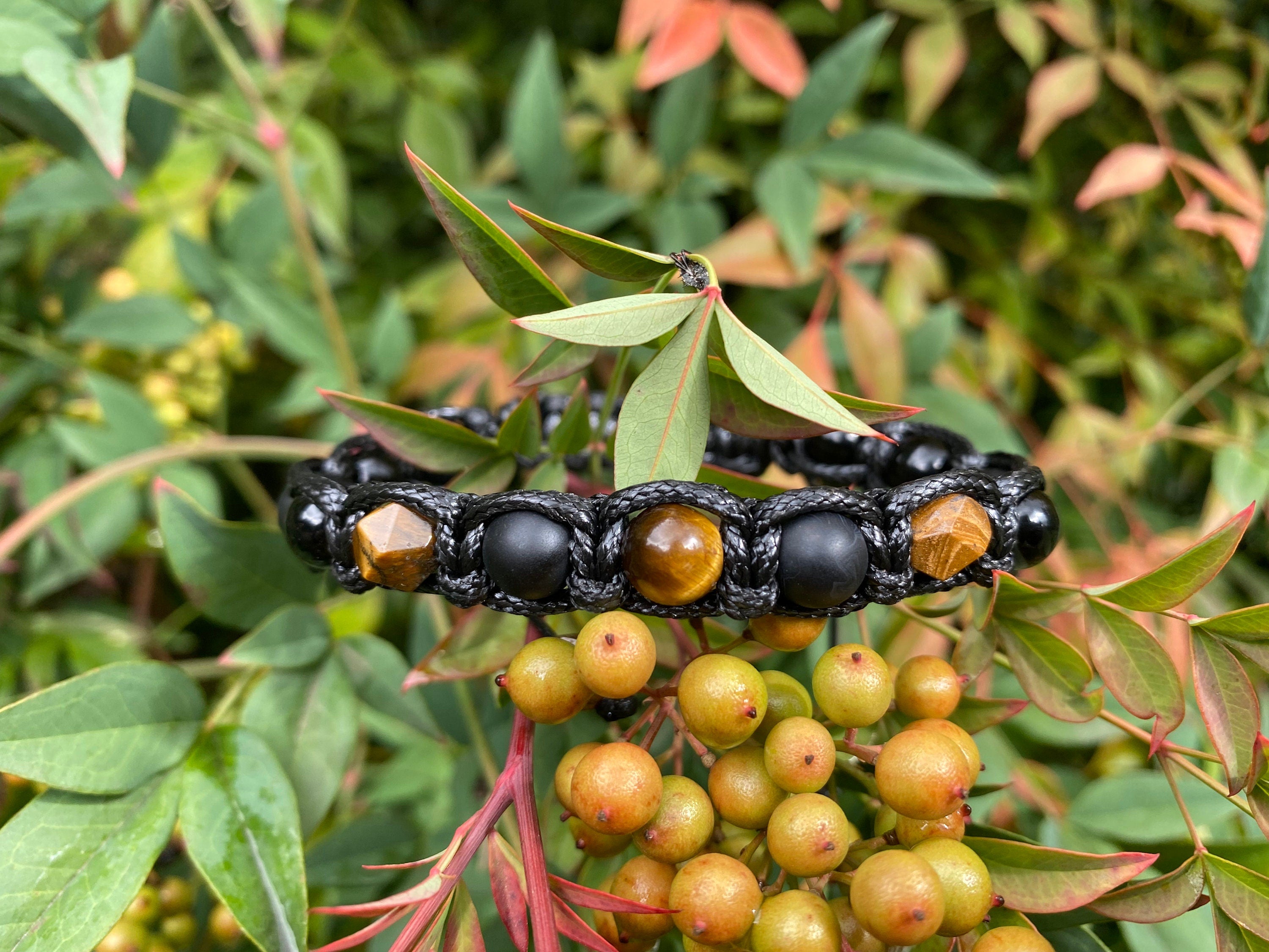 Mens Beaded Bracelet Black Matte Onyx Tiger Eye Spiritual Bracelet for Protection and Prosperity