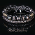 Men's Beaded Bracelet: Hawk Eye, Lava Rock, Hematite & Leather