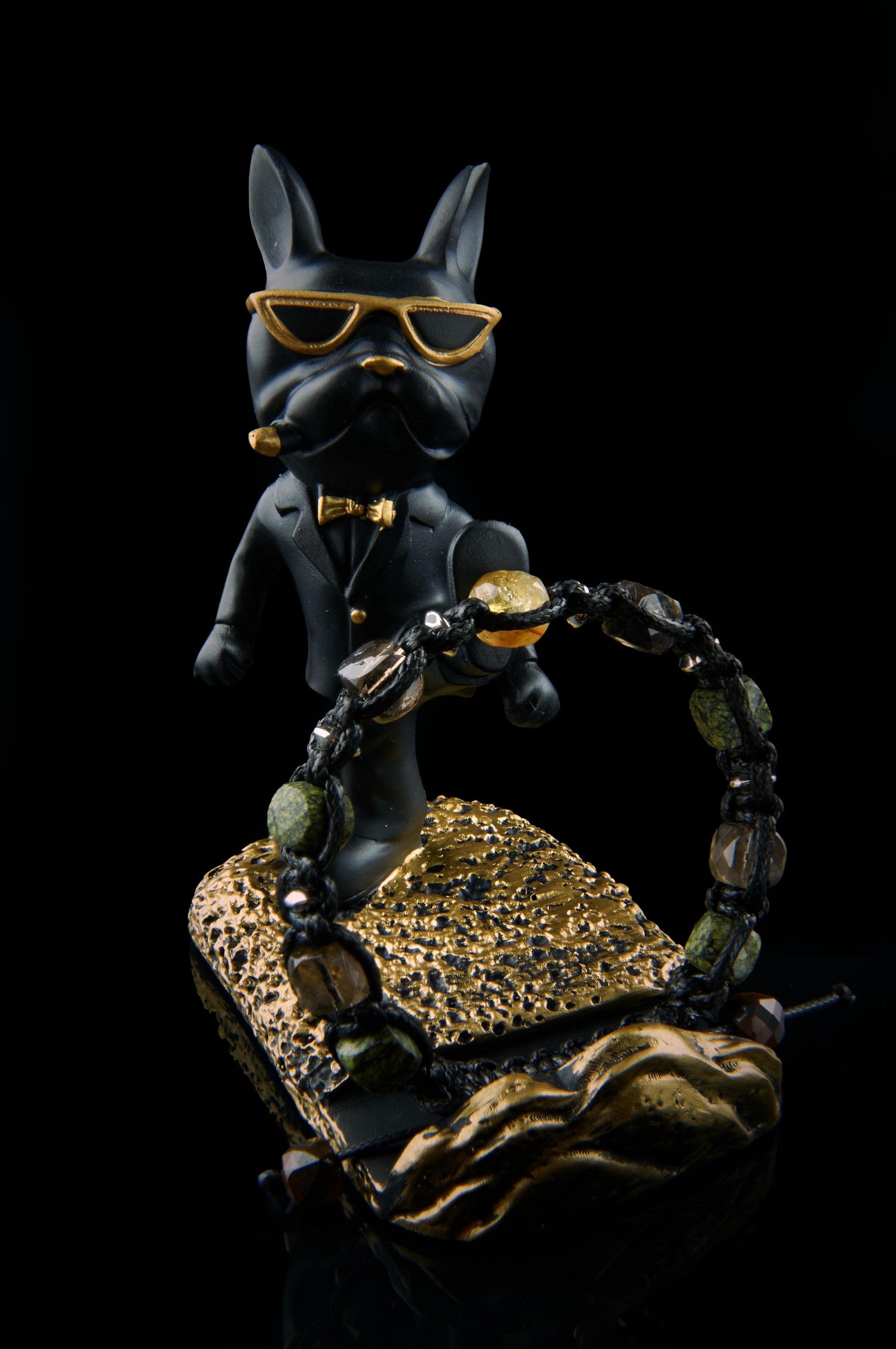 Bracelet for Men • Yellow Citrine Cube, Smoky Quartz, Serpentine, Tiger eye Stones • Silver Details • Wealth & Protection