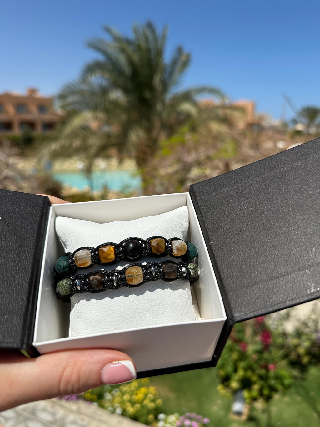 Bracelet for Men • Yellow Citrine Cube, Smoky Quartz, Serpentine, Tiger eye Stones • Silver Details • Wealth & Protection
