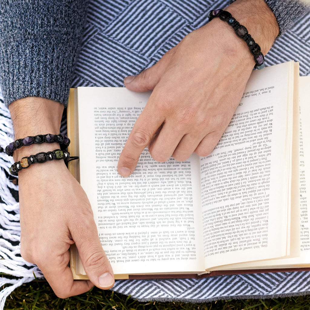 Bracelet for Men • Yellow Citrine Cube, Smoky Quartz, Serpentine, Tiger eye Stones • Silver Details • Wealth & Protection