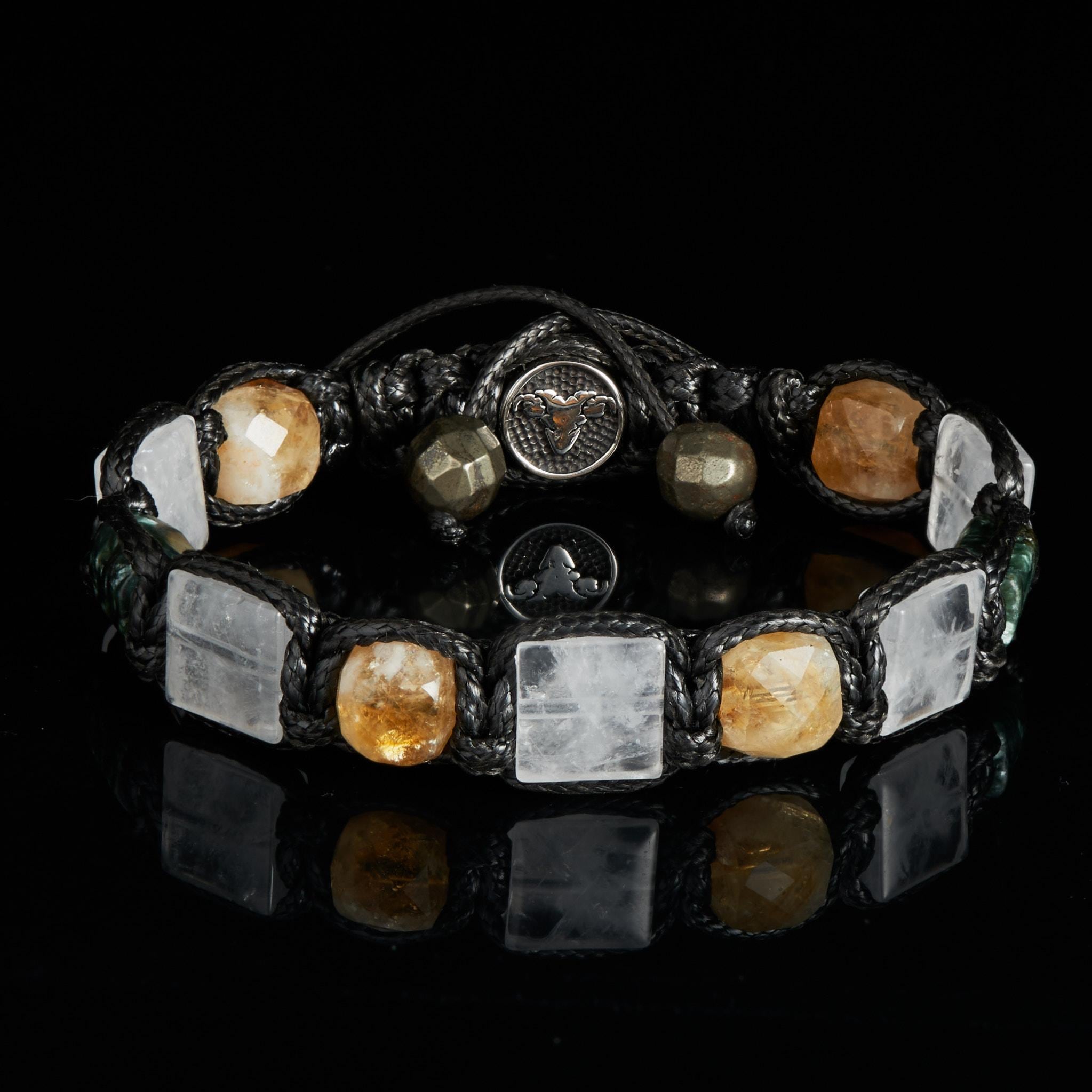 Mens Bracelet Pyrite Abundance Bracelet – Zodiac Protection Talisman with Citrine, Quartz Seraphinite. Cancer Zodiac Bracelet